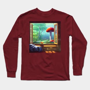 Vintage Botanical Cottagecore Mushrooms Forest View Scenery Indoorsy Introverts in Love with Nature Long Sleeve T-Shirt